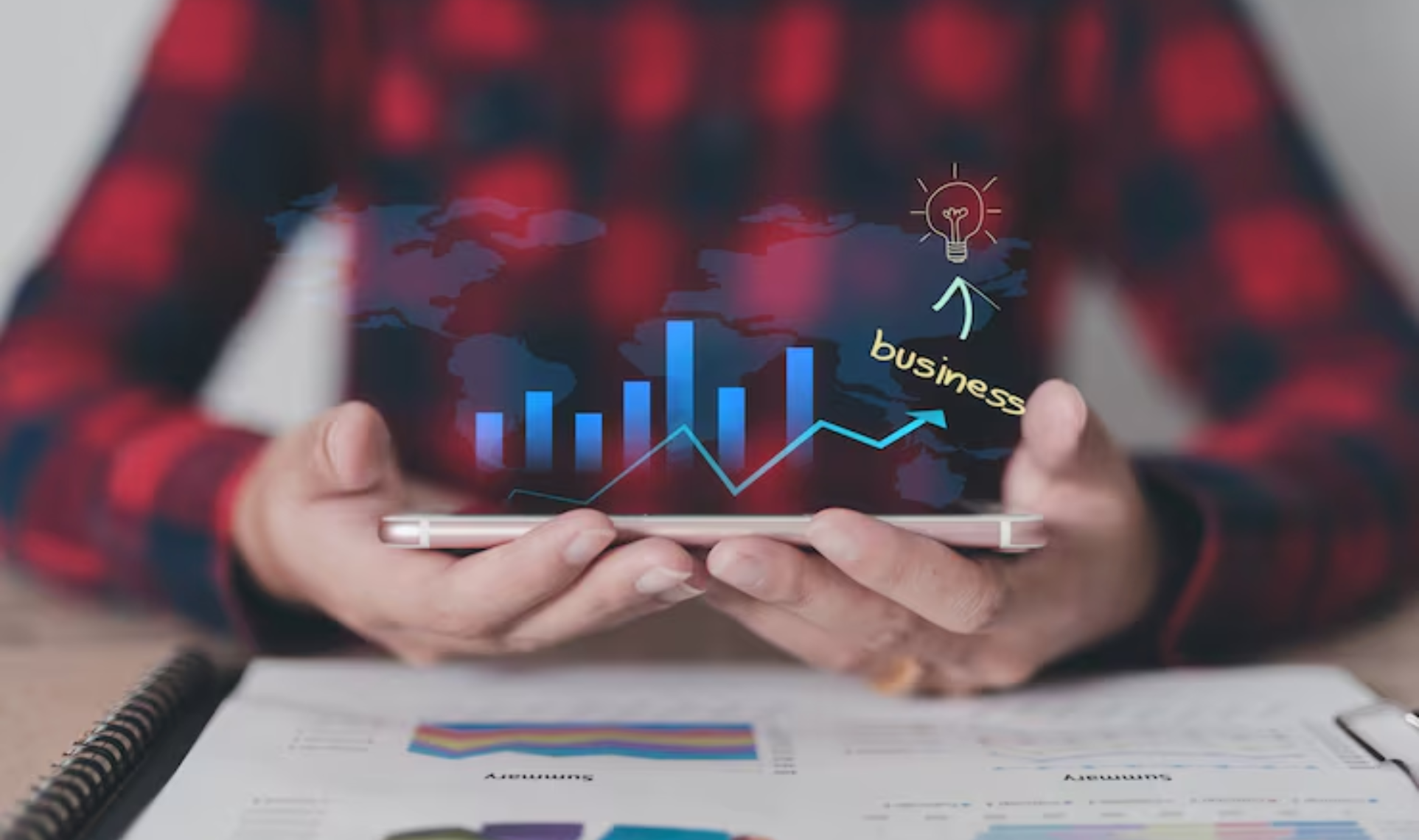 Holographic business growth chart projected from a smartphone held by a person showcase Instant Market Impact.