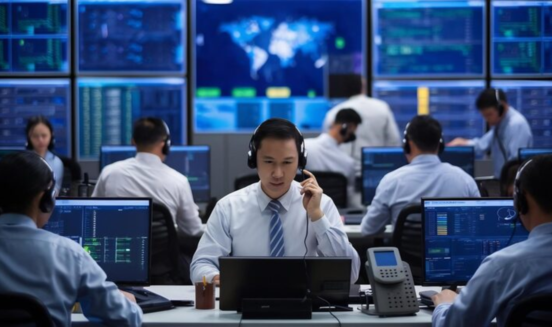  Four professionals collaborating in a modern office lounge.