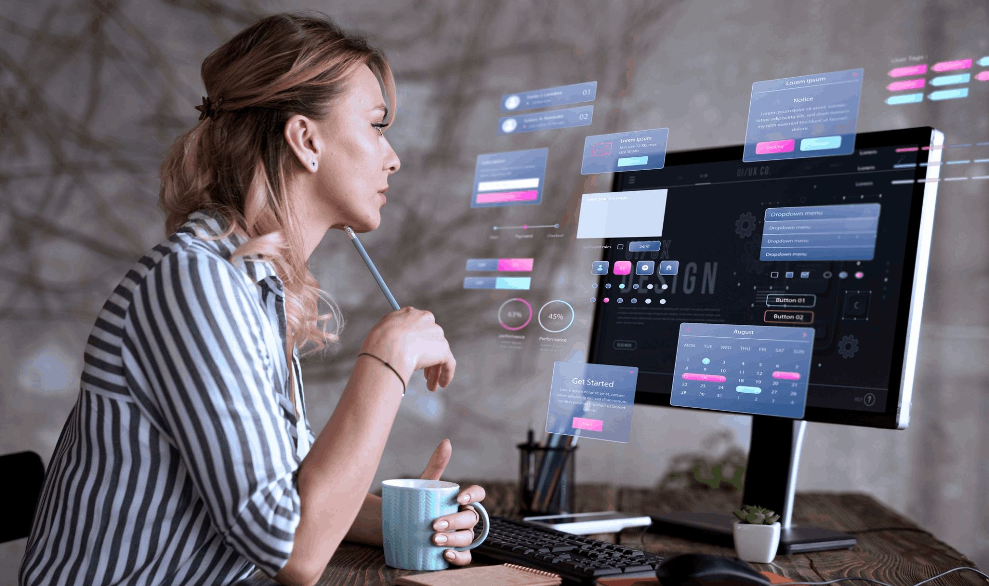 Network cables with blue lights in a server rack